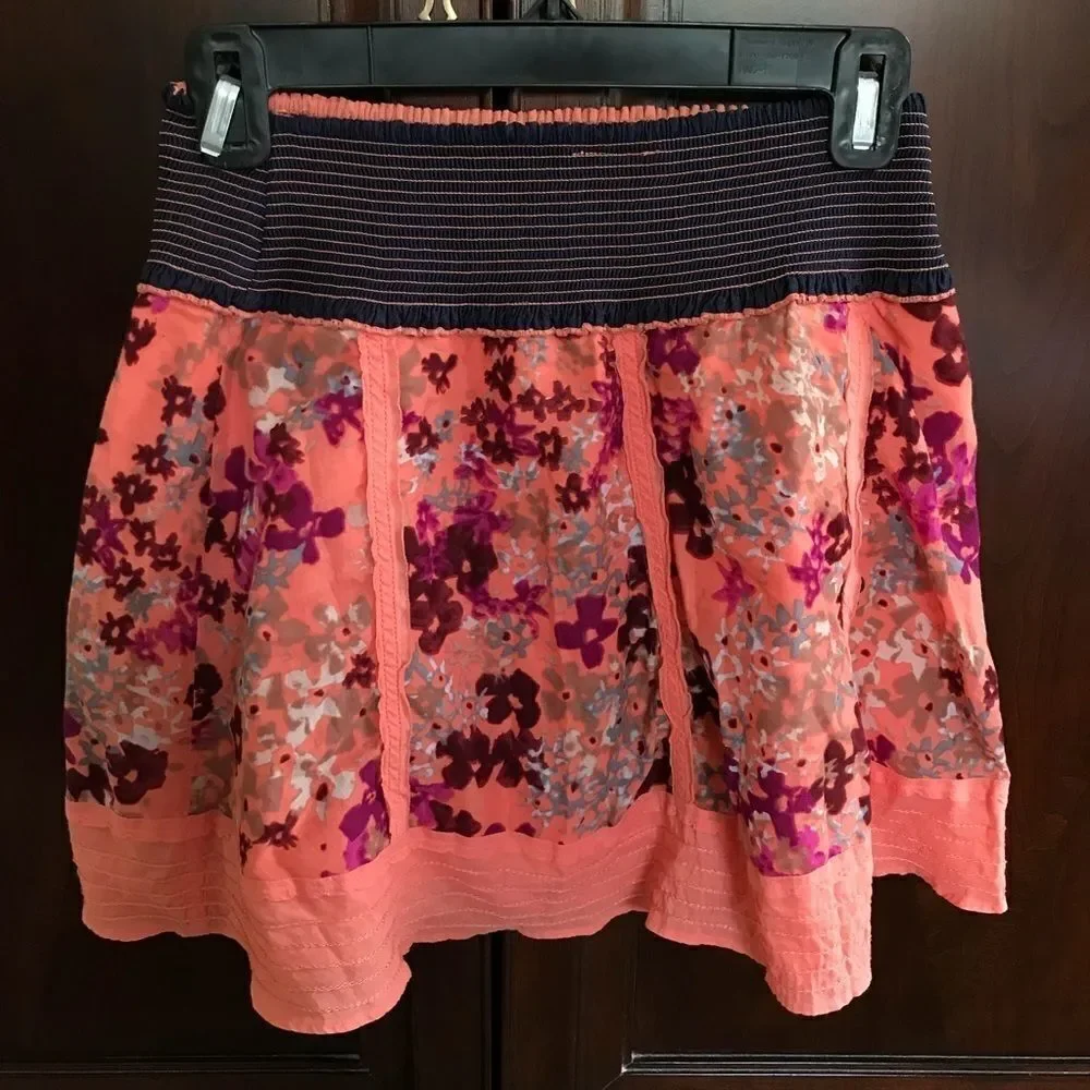 Free People Pink Floral Peasant Elastic Skirt